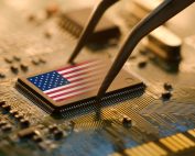 US flag being embedded in a microchip
